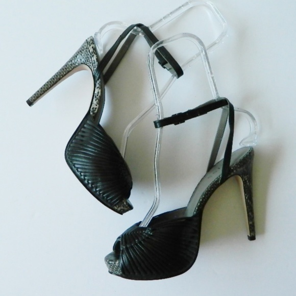 Reiss Snake Print Leather Platform Peep Toe - Picture 2 of 8